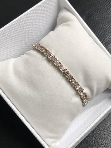 Natural Peach Color Morganite 6x4mm Oval Cut Tennis Bracelet for Women in 925 Sterling Silver | Handmade Morganite Line Bracelet | Elegant October Birthstone Jewelry | Engagement Gift in Saudi Arabia