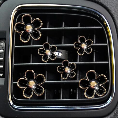 6pcs Colorful Daisy Flower Car Air Vent Clips, Car Air Outlet Freshener Clip for Auto Interior Decoration Accessories (Black White Red) in Kuwait