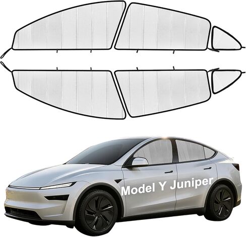 مظلات جانبية للنافذة لعام 2025 2026 طراز Tesla Y Juniper، تناسب 6 قطع حسب الطلب، تصميم قابل للطي سهل التركيب، تخزين مدمج، أغطية خصوصية تحجب الأشعة فوق البنفسجية in Kuwait