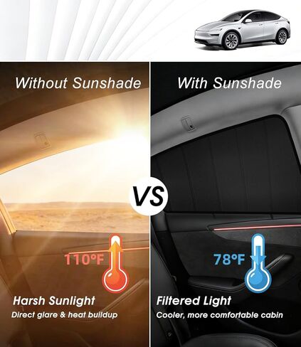 مظلات جانبية للنافذة لعام 2025 2026 طراز Tesla Y Juniper، تناسب 6 قطع حسب الطلب، تصميم قابل للطي سهل التركيب، تخزين مدمج، أغطية خصوصية تحجب الأشعة فوق البنفسجية in Kuwait