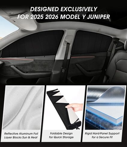 مظلات جانبية للنافذة لعام 2025 2026 طراز Tesla Y Juniper، تناسب 6 قطع حسب الطلب، تصميم قابل للطي سهل التركيب، تخزين مدمج، أغطية خصوصية تحجب الأشعة فوق البنفسجية in Kuwait