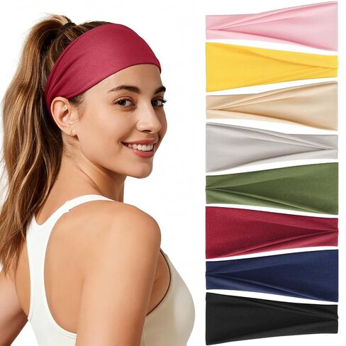 Headbands for Women, 8 Pack Non-Slip Moisture Wicking Sports Wide Head Bands, Stretchy Elastic Fabric, Multiple Colors Securing Hair for Fashion, Sports, Yoga, Running, Daily Life in Saudi Arabia
