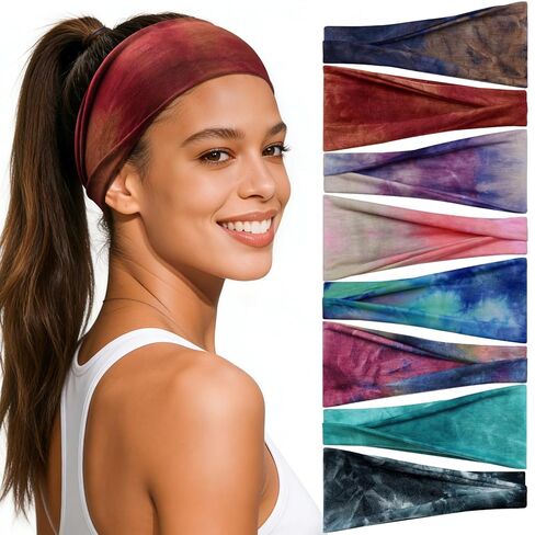 Headbands for Women, 8 Pack Non-Slip Moisture Wicking Sports Wide Head Bands, Stretchy Elastic Fabric, Multiple Colors Securing Hair for Fashion, Sports, Yoga, Running, Daily Life in Saudi Arabia