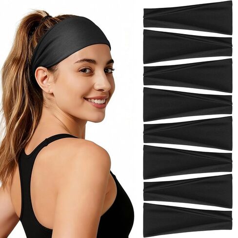 Headbands for Women, 8 Pack Non-Slip Moisture Wicking Sports Wide Head Bands, Stretchy Elastic Fabric, Multiple Colors Securing Hair for Fashion, Sports, Yoga, Running, Daily Life in Saudi Arabia