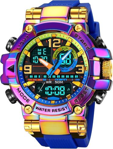 findtime Mens Watch Sport Waterproof Watches Colorful Digital Analog Wrist Watch Military Tactical Outdoor Big Face Watches Unique Wristwatch with LED Stopwatch Countdown Alarm Dual Time in Saudi Arabia