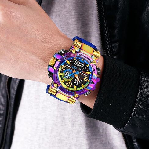 findtime Mens Watch Sport Waterproof Watches Colorful Digital Analog Wrist Watch Military Tactical Outdoor Big Face Watches Unique Wristwatch with LED Stopwatch Countdown Alarm Dual Time in Saudi Arabia