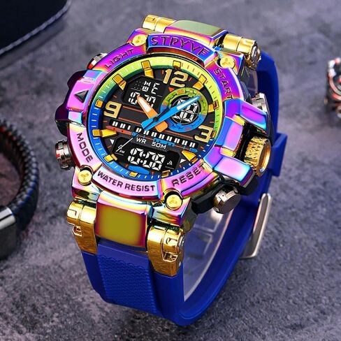 findtime Mens Watch Sport Waterproof Watches Colorful Digital Analog Wrist Watch Military Tactical Outdoor Big Face Watches Unique Wristwatch with LED Stopwatch Countdown Alarm Dual Time in Saudi Arabia