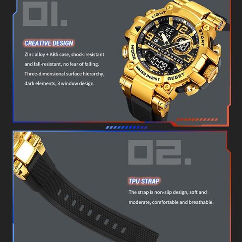 findtime Mens Watch Sport Waterproof Watches Colorful Digital Analog Wrist Watch Military Tactical Outdoor Big Face Watches Unique Wristwatch with LED Stopwatch Countdown Alarm Dual Time in Saudi Arabia