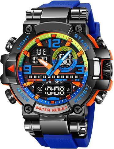 findtime Mens Watch Sport Waterproof Watches Colorful Digital Analog Wrist Watch Military Tactical Outdoor Big Face Watches Unique Wristwatch with LED Stopwatch Countdown Alarm Dual Time in Saudi Arabia
