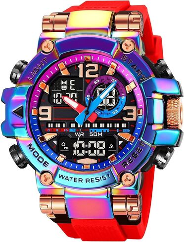 findtime Mens Watch Sport Waterproof Watches Colorful Digital Analog Wrist Watch Military Tactical Outdoor Big Face Watches Unique Wristwatch with LED Stopwatch Countdown Alarm Dual Time in Saudi Arabia
