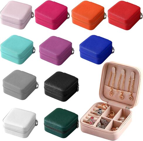12 علبة صندوق مجوهرات للنساء، حقيبة سفر صغيرة للمجوهرات من جلد البولي يوريثان، صندوق منظم صغير محمول للنساء، خواتم، أقراط، قلائد، أساور، أحمر الشفاه بالجملة in Kuwait