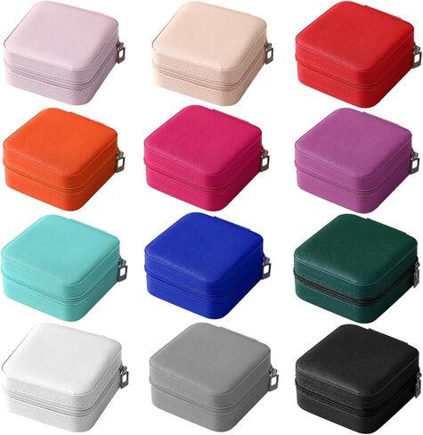 12 علبة صندوق مجوهرات للنساء، حقيبة سفر صغيرة للمجوهرات من جلد البولي يوريثان، صندوق منظم صغير محمول للنساء، خواتم، أقراط، قلائد، أساور، أحمر الشفاه بالجملة in Kuwait