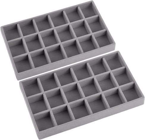 2Pcs 5 x 8.3 Inch Velvet Jewelry Trays Stackable Jewelry Organizer Removable Divider 12 Grids Divided Gray Necklace Storage Container Box Dresser Drawer Case for Earring Ring Display Showcase in Saudi Arabia