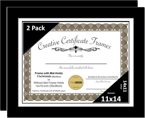 Creative Picture Frames 11x14 Manhattan Black Certificate Diploma Frame with White Mat 12x15-inch Frame includes Glass and Installed Hanger (pack of 2, White Matting) in Saudi Arabia