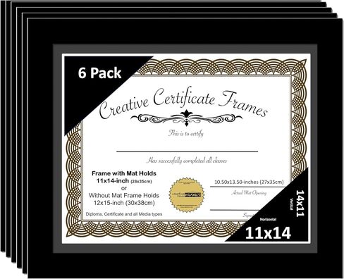 Creative Picture Frames 11x14 Manhattan Black Certificate Diploma Frame with White Mat 12x15-inch Frame includes Glass and Installed Hanger (pack of 2, White Matting) in Kuwait