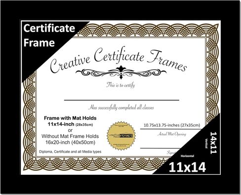 Creative Picture Frames 11x14 Manhattan Black Certificate Diploma Frame with White Mat 12x15-inch Frame includes Glass and Installed Hanger (pack of 2, White Matting) in Saudi Arabia