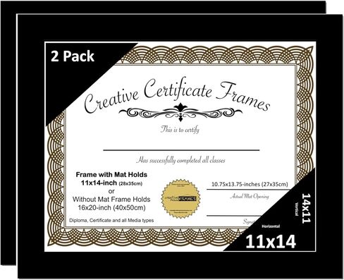 Creative Picture Frames 11x14 Manhattan Black Certificate Diploma Frame with White Mat 12x15-inch Frame includes Glass and Installed Hanger (pack of 2, White Matting) in Saudi Arabia
