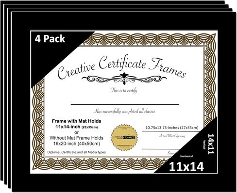 Creative Picture Frames 11x14 Manhattan Black Certificate Diploma Frame with White Mat 12x15-inch Frame includes Glass and Installed Hanger (pack of 2, White Matting) in Saudi Arabia