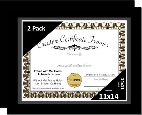 Creative Picture Frames 11x14 Manhattan Black Certificate Diploma Frame with White Mat 12x15-inch Frame includes Glass and Installed Hanger (pack of 2, White Matting) in Saudi Arabia