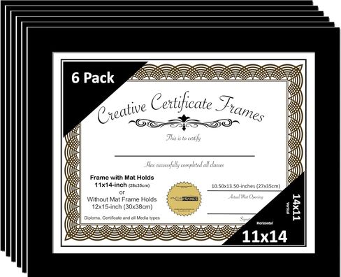 Creative Picture Frames 11x14 Manhattan Black Certificate Diploma Frame with White Mat 12x15-inch Frame includes Glass and Installed Hanger (pack of 2, White Matting) in Saudi Arabia