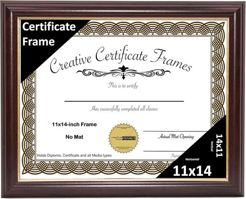 Creative Picture Frames 11x14 Mahogany Certificate Diploma with Gold Rim Frame No Mat with Easel (No Matting) in Saudi Arabia