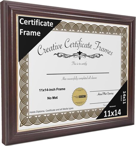 Creative Picture Frames 11x14 Mahogany Certificate Diploma with Gold Rim Frame No Mat with Easel (No Matting) in Saudi Arabia