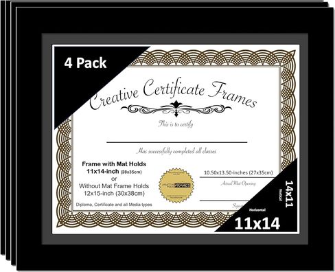 Creative Picture Frames 11x14 Manhattan Black Certificate Diploma Frame with White Mat 12x15-inch Frame includes Glass and Installed Hanger (pack of 2, White Matting) in Saudi Arabia