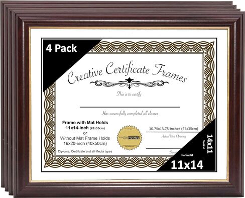 Creative Picture Frames 11x14 Mahogany Certificate Diploma with Gold Rim Frame No Mat with Easel (No Matting) in Saudi Arabia