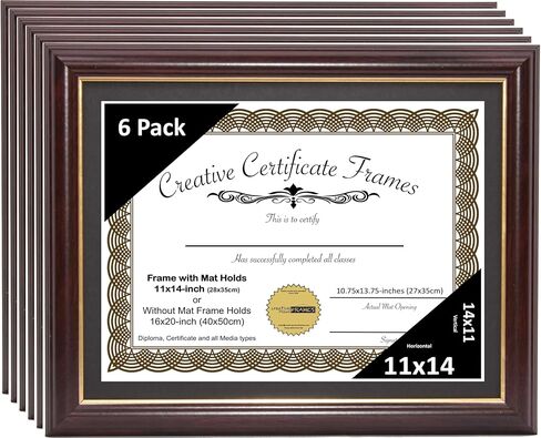 Creative Picture Frames 11x14 Mahogany Certificate Diploma with Gold Rim Frame No Mat with Easel (No Matting) in Saudi Arabia