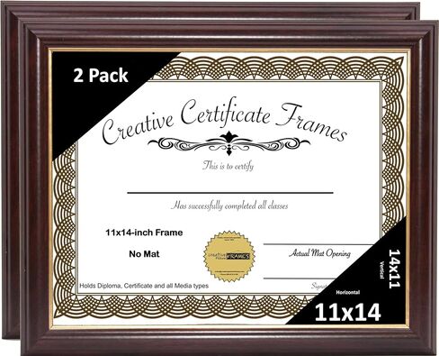 Creative Picture Frames 11x14 Mahogany Certificate Diploma with Gold Rim Frame No Mat with Easel (No Matting) in Saudi Arabia