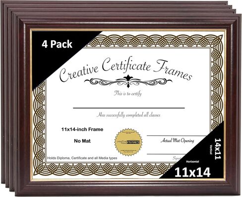 Creative Picture Frames 11x14 Mahogany Certificate Diploma with Gold Rim Frame No Mat with Easel (No Matting) in Saudi Arabia