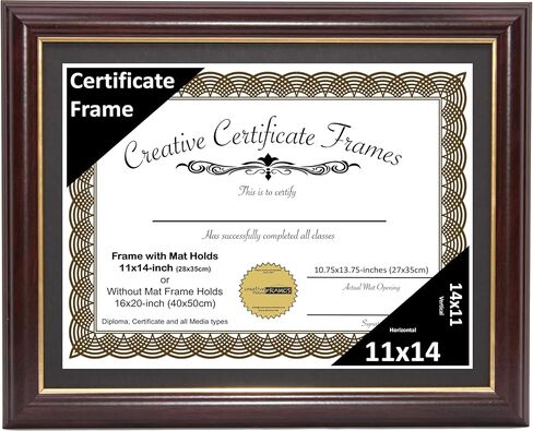 Creative Picture Frames 11x14 Mahogany Certificate Diploma with Gold Rim Frame No Mat with Easel (No Matting) in Saudi Arabia