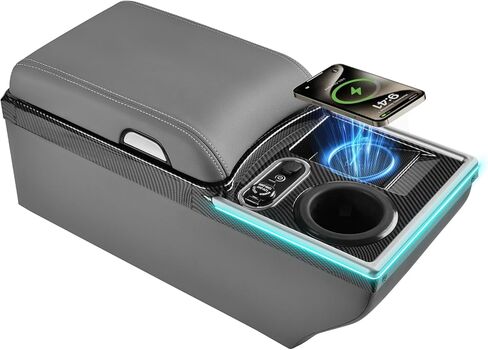Coverado Center Console, Universal Bench Seat Center Console with Wireless Charging & Cup Holder & 7 Light Modes, Truck Back Seat Car Organizer, Rear Central Car Armrest Box with Storage, Gray in Kuwait