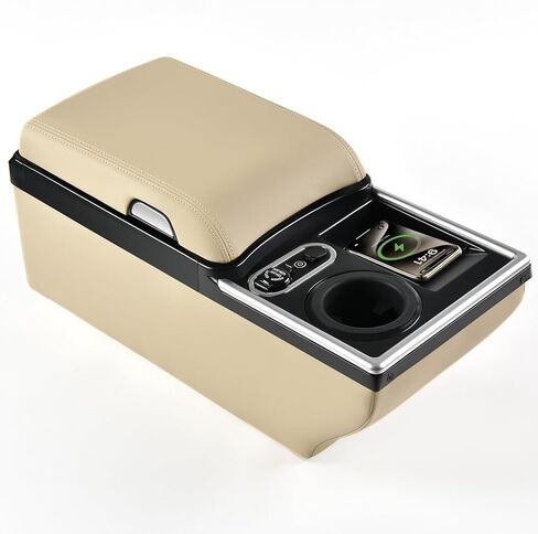 Coverado Center Console, Universal Bench Seat Center Console with Wireless Charging & Cup Holder & 7 Light Modes, Truck Back Seat Car Organizer, Rear Central Car Armrest Box with Storage, Gray in Saudi Arabia