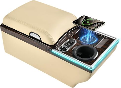 Coverado Center Console, Universal Bench Seat Center Console with Wireless Charging & Cup Holder & 7 Light Modes, Truck Back Seat Car Organizer, Rear Central Car Armrest Box with Storage, Gray in Saudi Arabia