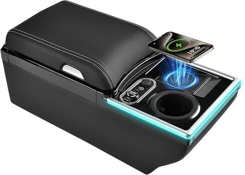 Coverado Center Console, Universal Bench Seat Center Console with Wireless Charging & Cup Holder & 7 Light Modes, Truck Back Seat Car Organizer, Rear Central Car Armrest Box with Storage, Gray in Saudi Arabia