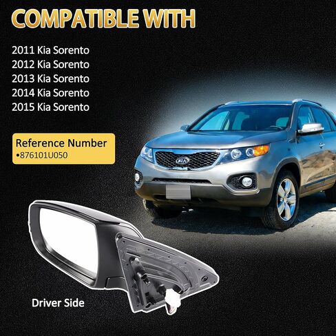 Left Driver Side 7 Pins Heated Power Mirror Compatible with 2011-2015 Kia Sorento – Manual Folding, Heated Power Glass, Black, Paint-to-Match 876101U050 in Saudi Arabia