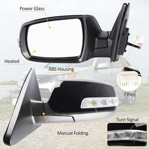 Left Driver Side 7 Pins Heated Power Mirror Compatible with 2011-2015 Kia Sorento – Manual Folding, Heated Power Glass, Black, Paint-to-Match 876101U050 in Saudi Arabia