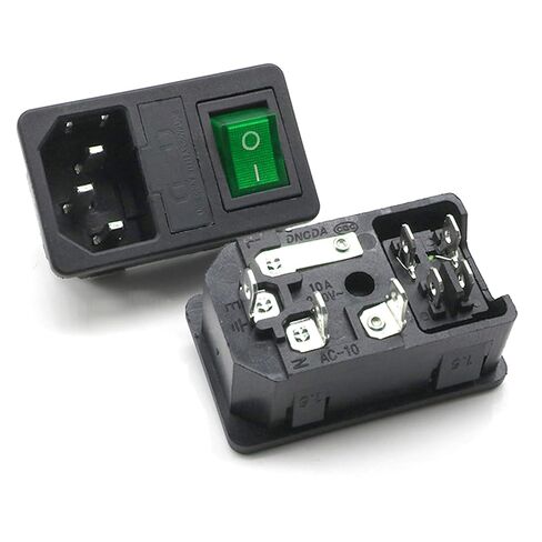 وحدة مدخل طاقة تيار متردد مثبتة على لوحة مكونة من 3 قطع مع صمامات ومفتاح متأرجح وضوء أخضر، مقبس IEC C14 بقدرة 250 فولت 10 أمبير للتثبيت الكهربائي in Kuwait