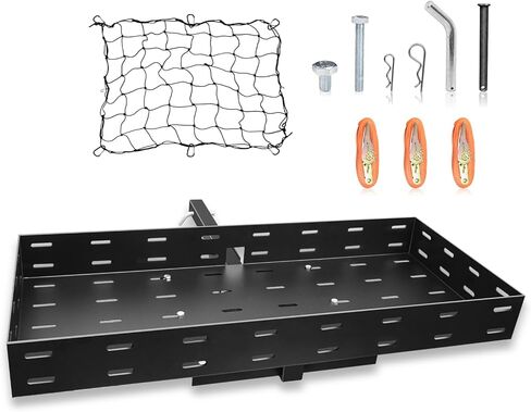 حامل بضائع قابل للطي مقاس 46 بوصة × 20 بوصة × 5 بوصة، سعة 400 رطل، سلة وصلة مقطورة من الفولاذ الكربوني لسيارات الدفع الرباعي والشاحنات والسيارة المزودة بشبكة وأشرطة سقاطة in Kuwait
