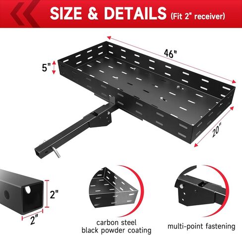 حامل بضائع قابل للطي مقاس 46 بوصة × 20 بوصة × 5 بوصة، سعة 400 رطل، سلة وصلة مقطورة من الفولاذ الكربوني لسيارات الدفع الرباعي والشاحنات والسيارة المزودة بشبكة وأشرطة سقاطة in Kuwait