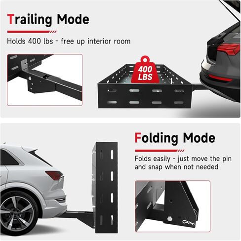 حامل بضائع قابل للطي مقاس 46 بوصة × 20 بوصة × 5 بوصة، سعة 400 رطل، سلة وصلة مقطورة من الفولاذ الكربوني لسيارات الدفع الرباعي والشاحنات والسيارة المزودة بشبكة وأشرطة سقاطة in Kuwait