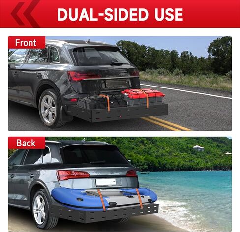 حامل بضائع قابل للطي مقاس 46 بوصة × 20 بوصة × 5 بوصة، سعة 400 رطل، سلة وصلة مقطورة من الفولاذ الكربوني لسيارات الدفع الرباعي والشاحنات والسيارة المزودة بشبكة وأشرطة سقاطة in Kuwait