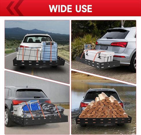 حامل بضائع قابل للطي مقاس 46 بوصة × 20 بوصة × 5 بوصة، سعة 400 رطل، سلة وصلة مقطورة من الفولاذ الكربوني لسيارات الدفع الرباعي والشاحنات والسيارة المزودة بشبكة وأشرطة سقاطة in Kuwait