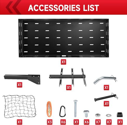 حامل بضائع قابل للطي مقاس 46 بوصة × 20 بوصة × 5 بوصة، سعة 400 رطل، سلة وصلة مقطورة من الفولاذ الكربوني لسيارات الدفع الرباعي والشاحنات والسيارة المزودة بشبكة وأشرطة سقاطة in Kuwait