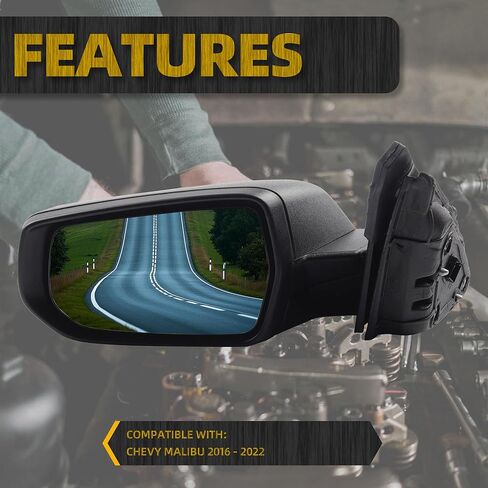 مرآة الرؤية الجانبية للسائق من Dasbecan متوافقة مع Chevy Malibu 2016-2022 مجموعة مرآة الرؤية الخلفية شيفروليه 3 دبابيس تحل محل GM1320538 84288097 in Saudi Arabia