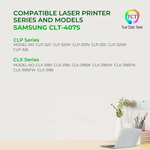 TCT 407S Toner Cartridge 4 Pack - Compatible Replacement for Samsung CLT-407S Works with Samsung CLP-320 320N CLX-3180 Printers (Black Cyan Magenta Yellow) in Kuwait