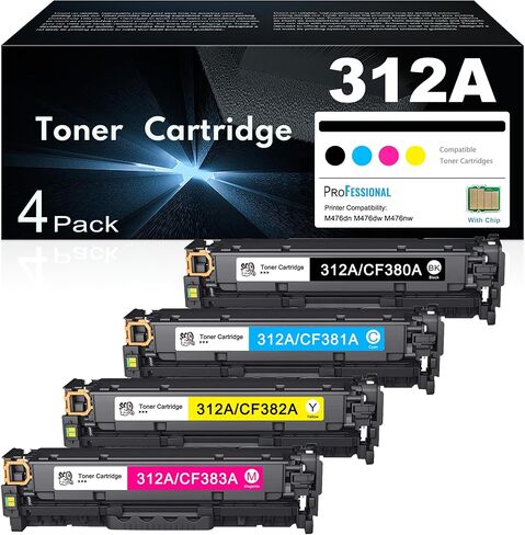 312A Toner Cartridges 4 Pack Set Replacement for HP 312A Toner 312X CF380A CF381A CF382A CF383A for Color LaserJet Pro MFP M476dn M476dw M476nw Printer Ink | Black Cyan Magenta Yellow in Kuwait