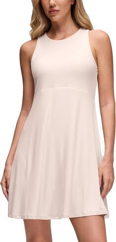 CRZ YOGA Cloudweight Double Layer Midi Dress for Women - Crewneck Flowy Tank Top Sleeveless Outfits for Casual Travel in Saudi Arabia