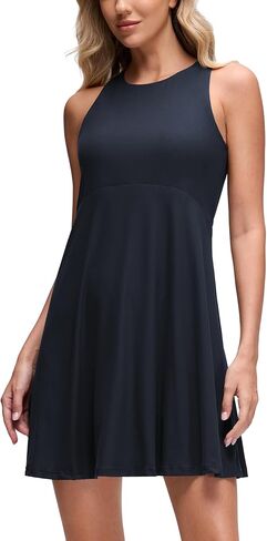 CRZ YOGA Cloudweight Double Layer Midi Dress for Women - Crewneck Flowy Tank Top Sleeveless Outfits for Casual Travel in Saudi Arabia
